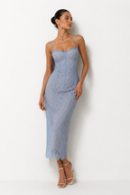Corset-Detail Cami Midi Dress in Structured Floral Lace