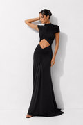 High-Neck Cut-Out Maxi Dress with Sheer Yoke
