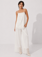 Hiloc Elegant Satin Long Pants Suit Women's Pajama Casual Lace Camisole With Elastic Waist Pants 2 Piece 2026 Summer Home Sets