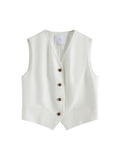 FSLE 2025 Summer Old Money Vest Wide-Leg Pants Set Vintage Tailored Two-Piece Adjustable Waist Eco Linen for Boardroom to Brunch