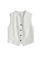 FSLE 2025 Summer Old Money Vest Wide-Leg Pants Set Vintage Tailored Two-Piece Adjustable Waist Eco Linen for Boardroom to Brunch