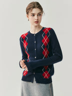 100% Cashmere Sweater Women O-neck Cardigan Autumn Winter Retro Argyle Classic Long Sleeve Soft Cashmere Knitwear Clothing Tops