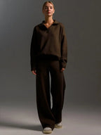 Taupe Oversized Knit Jumper & Wide-Leg Trousers Loungewear Set