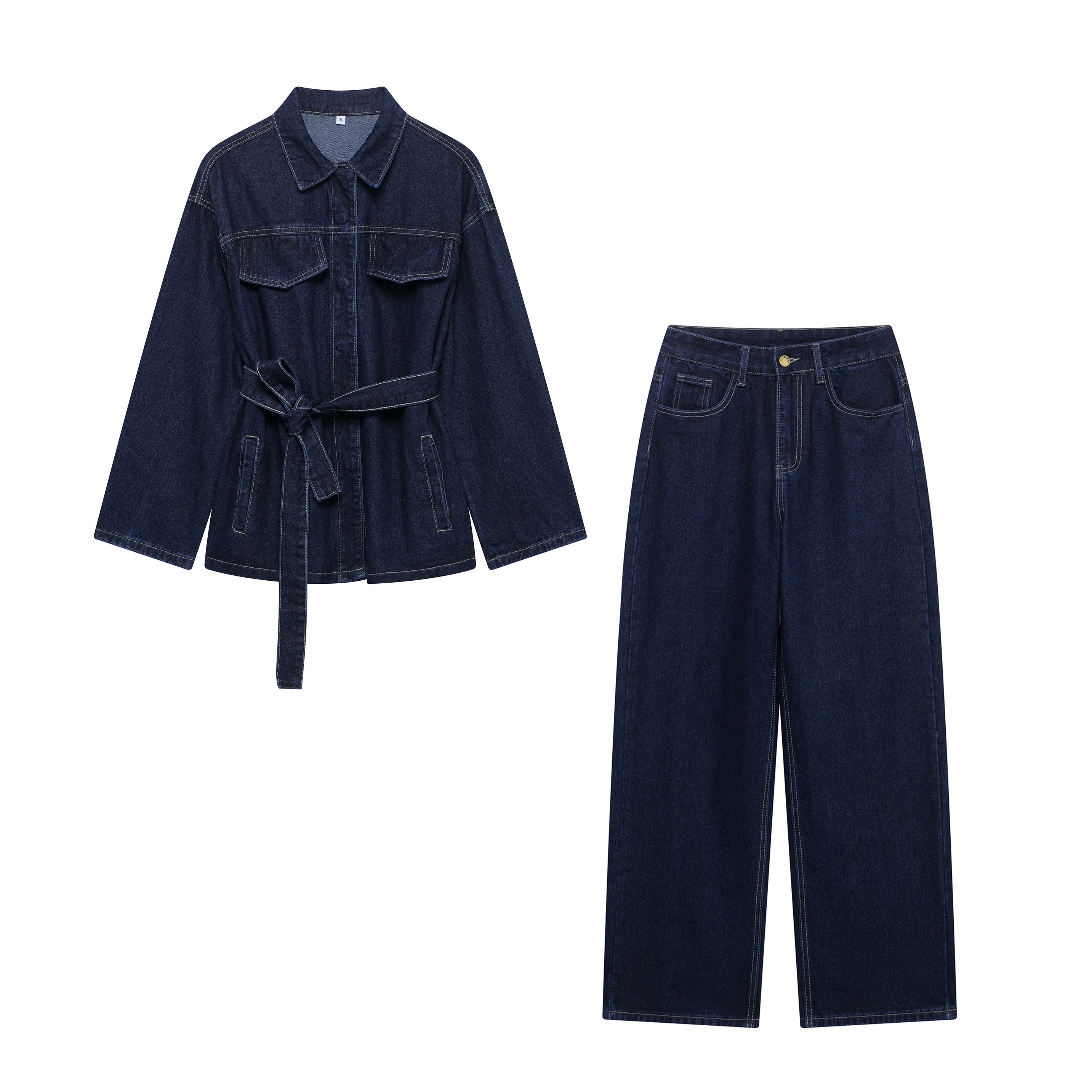 Belted Utility Jacket & Straight-Leg Tailored Trousers Co-Ord Set