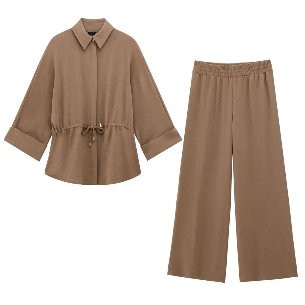 Belted Shirt and Wide-Leg Trouser Set