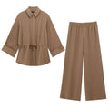 Belted Shirt and Wide-Leg Trouser Set