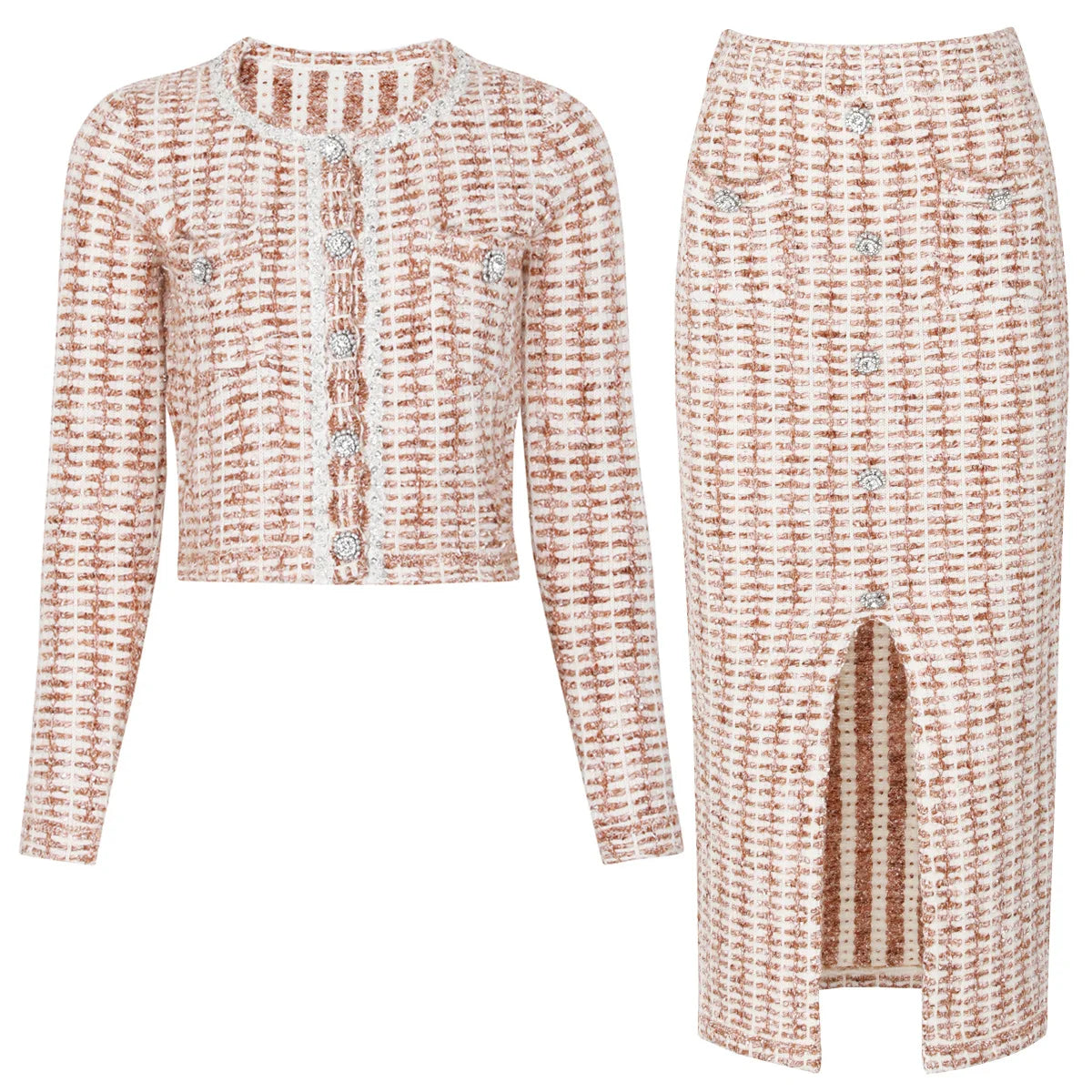 Bouclé Knit Cardigan & Midi Skirt Co-Ord Set