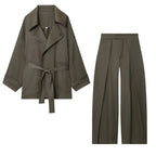 Belted Wrap Jacket & Wide-Leg Trousers Co-ord