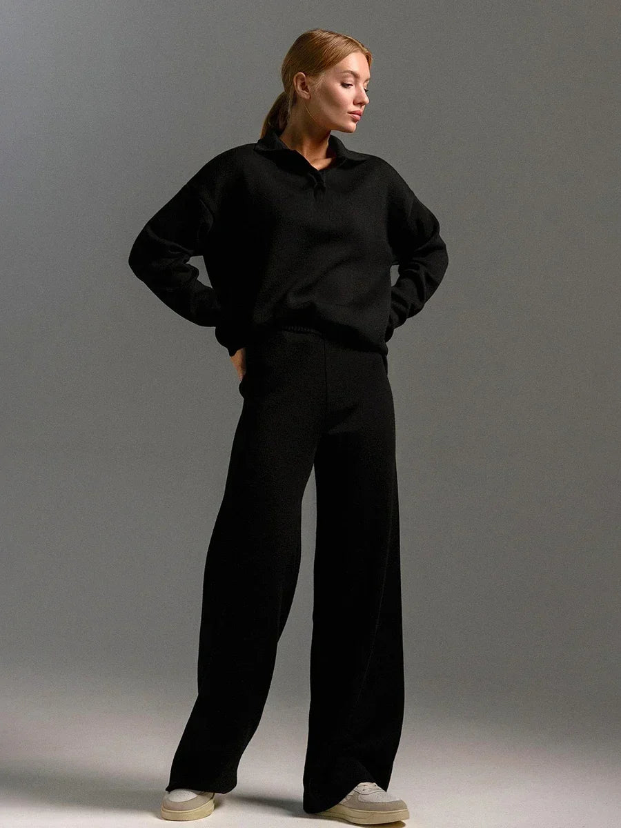 Taupe Oversized Knit Jumper & Wide-Leg Trousers Loungewear Set