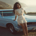 Printed Short-Sleeve Blouse and Mini Skirt Set