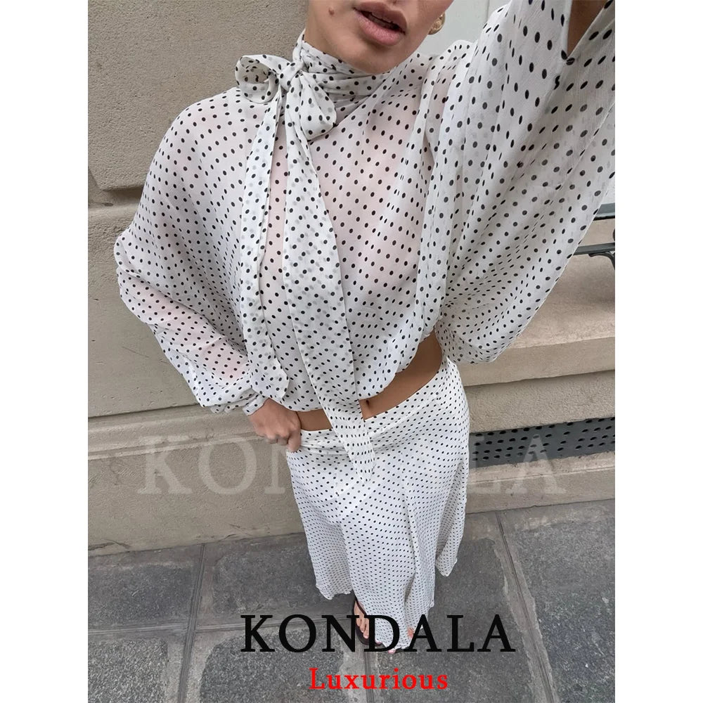 Two-Piece High-Neck Blouse and A-Line Skirt Co-ord Set