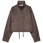 High-Neck Cropped Bomber Jacket with Adjustable Drawstring