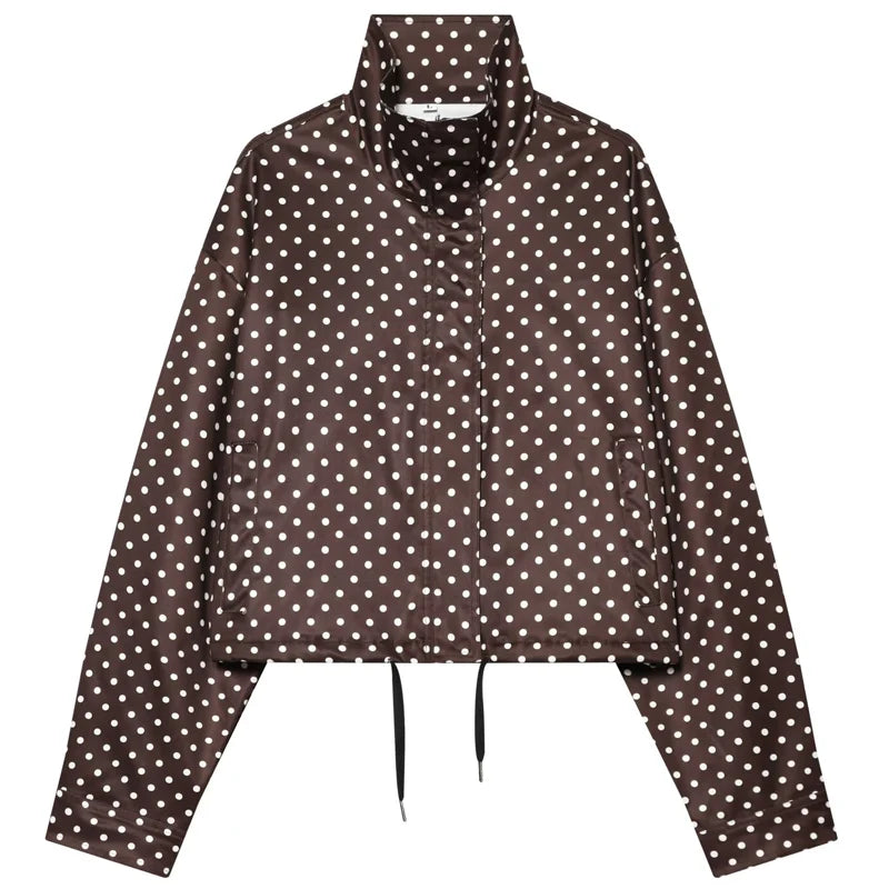 High-Neck Cropped Bomber Jacket with Adjustable Drawstring