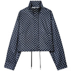 High-Neck Cropped Bomber Jacket with Adjustable Drawstring