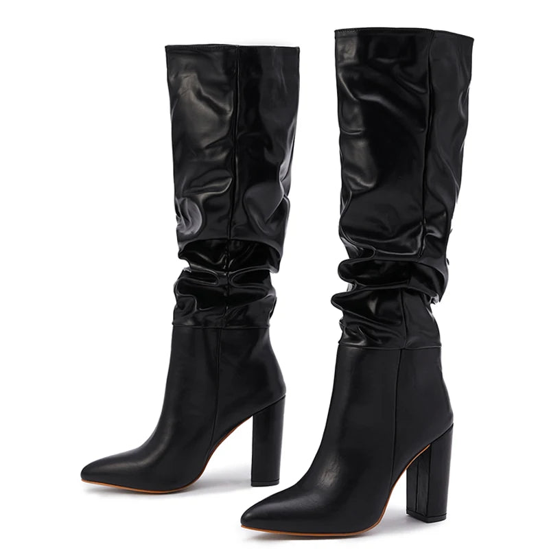 Slouch Knee Boots with Block Heel