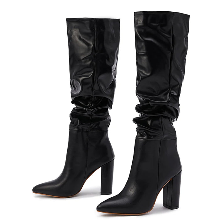 Slouch Knee Boots with Block Heel