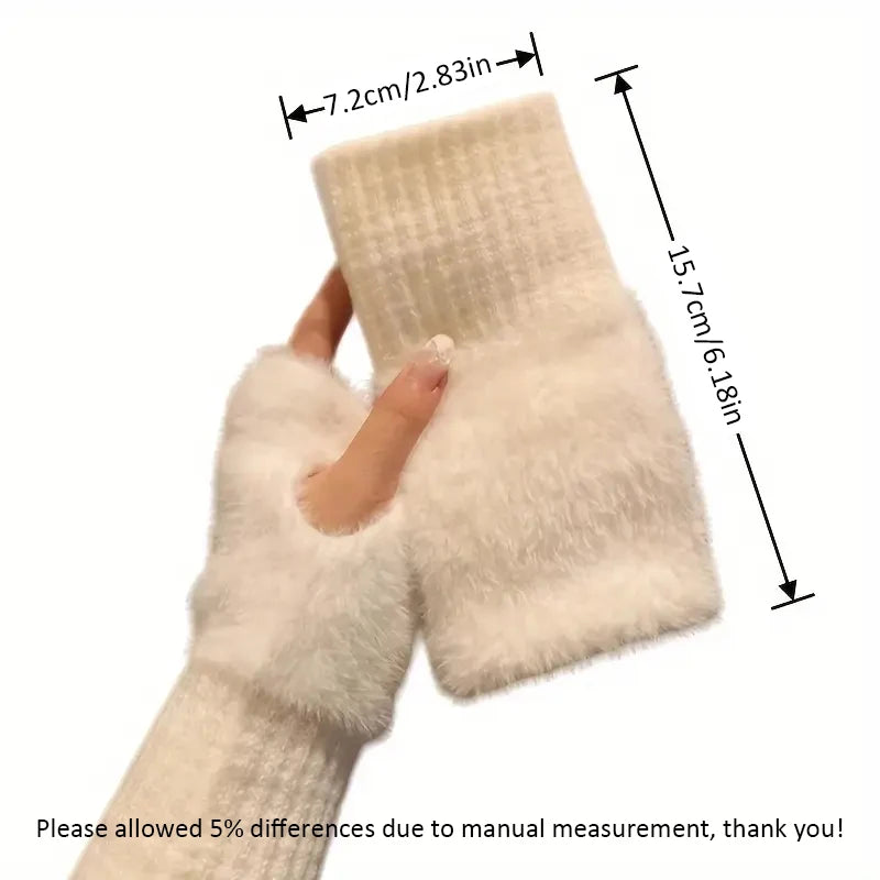 Knit & Plush Fingerless Gloves