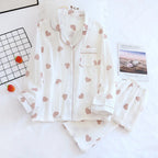 Button-through pyjama set with long-sleeve shirt and straight-leg trousers