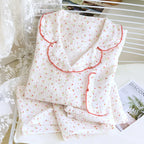 Button-through pyjama set with long-sleeve shirt and straight-leg trousers