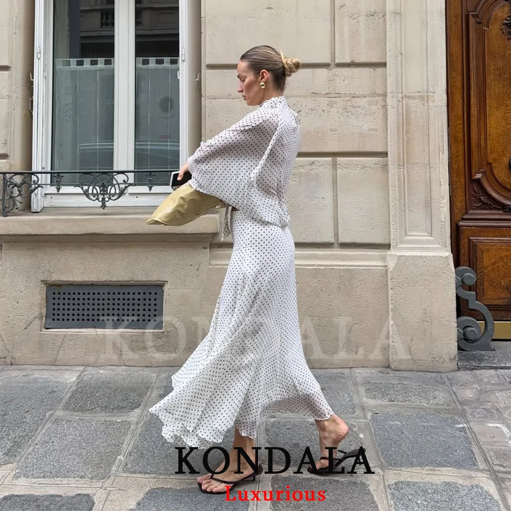 Two-Piece High-Neck Blouse and A-Line Skirt Co-ord Set