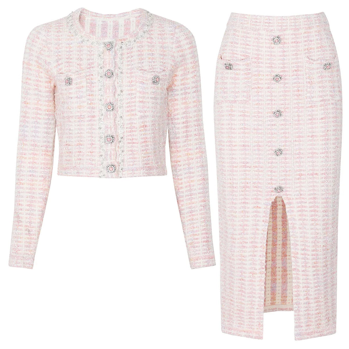 Bouclé Knit Cardigan & Midi Skirt Co-Ord Set