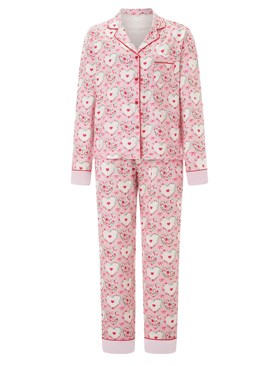 Women’s Pyjama Set – Button-Through Long Sleeve Shirt & Full-Length Trousers