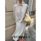 Two-Piece High-Neck Blouse and A-Line Skirt Co-ord Set