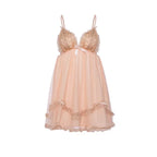 Sheer Mesh and Lace Chemise with Ruffled Tiered Hem