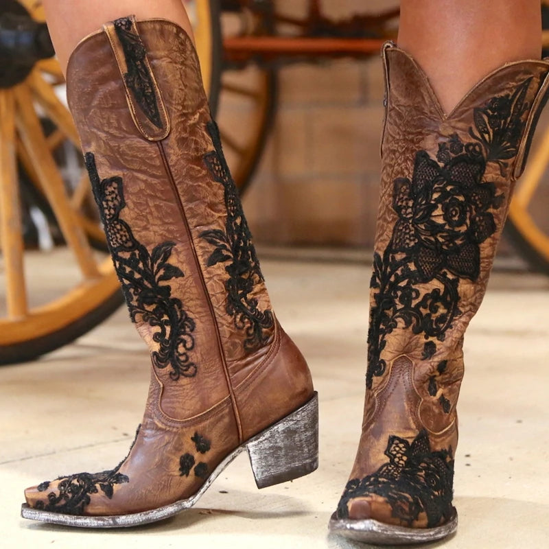 Embroidered Western Knee-High Boots
