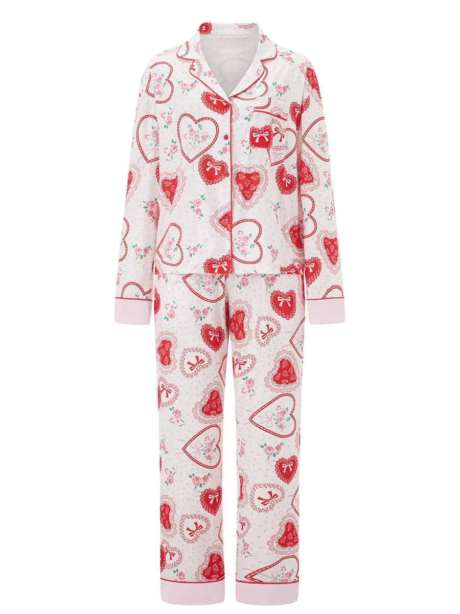 Women’s Pyjama Set – Button-Through Long Sleeve Shirt & Full-Length Trousers