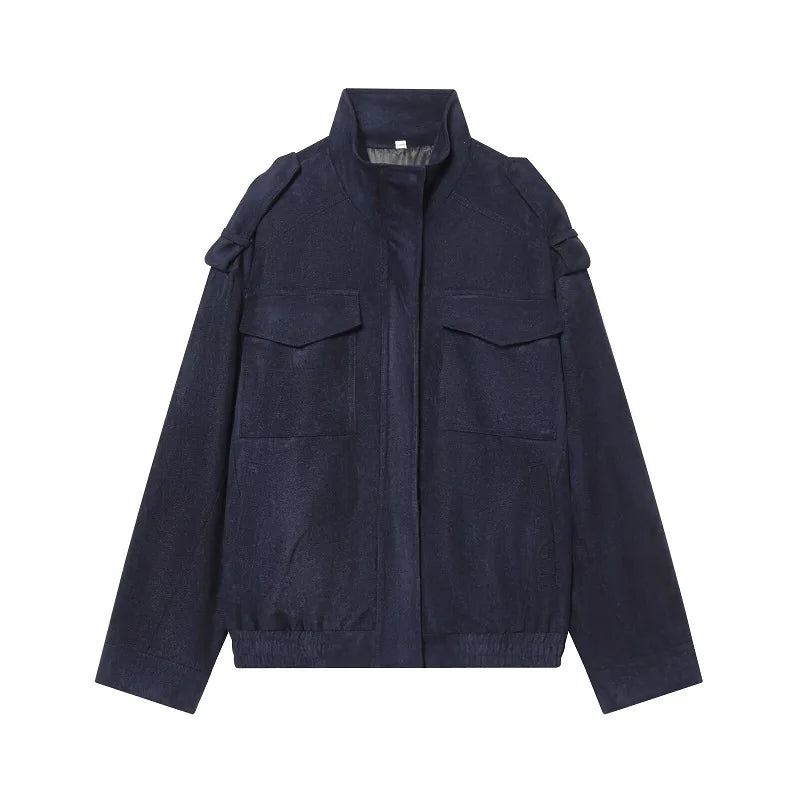 Suede-Effect Oversized Bomber Jacket