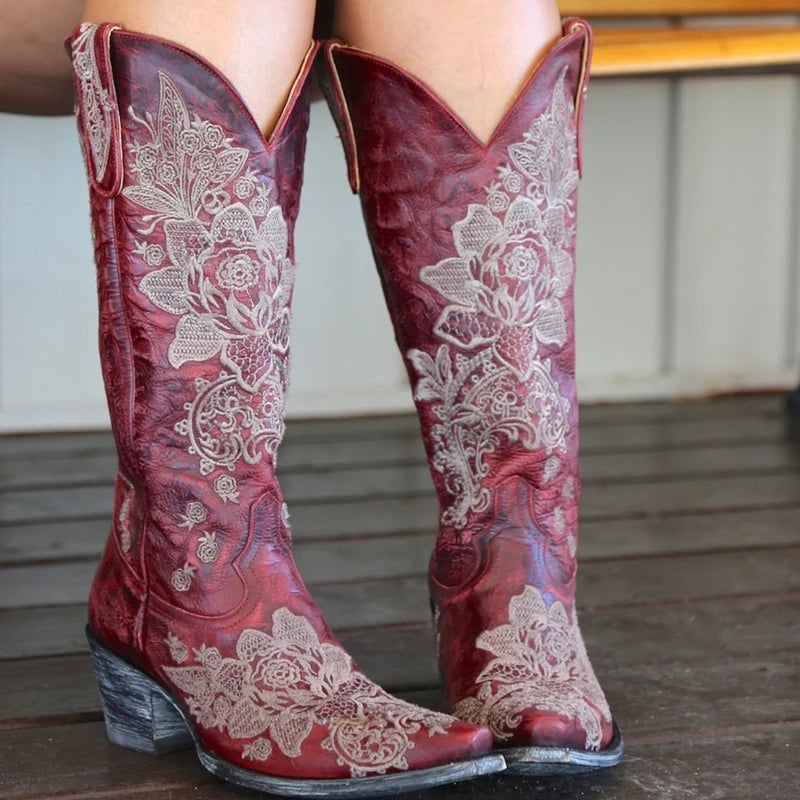 Embroidered Western Knee-High Boots
