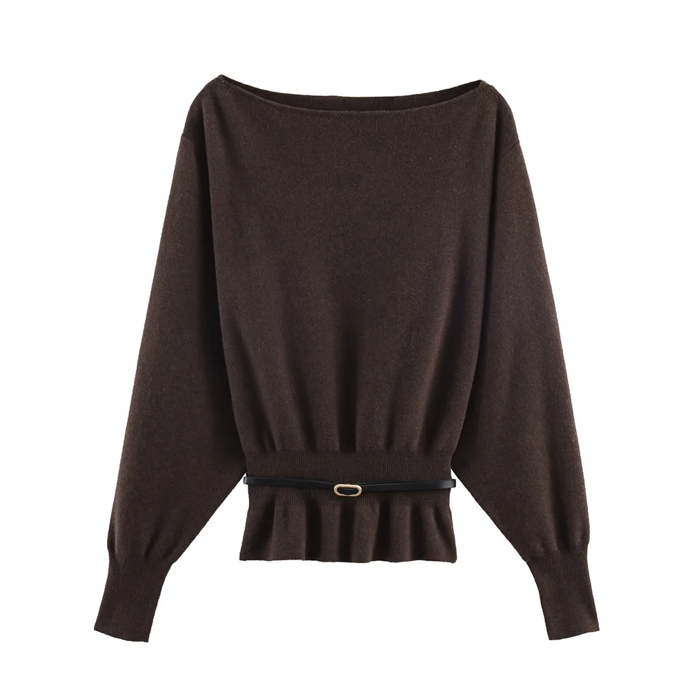The Belted Boat-Neck Knitted Jumper
