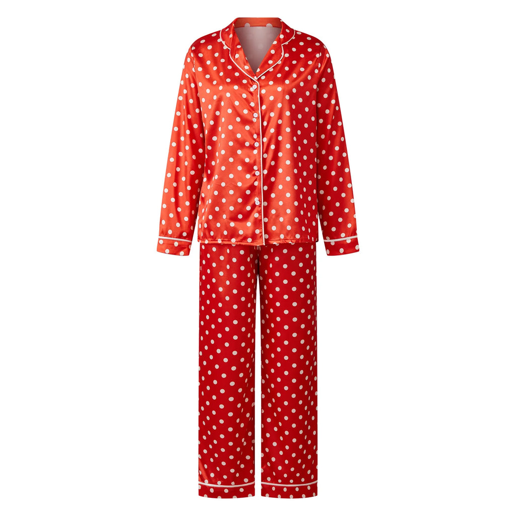 Women’s Printed Pyjama Set – Button-Through Long Sleeve Top & Wide-Leg Trousers