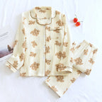 Button-through pyjama set with long-sleeve shirt and straight-leg trousers