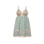 Sheer Mesh and Lace Chemise with Ruffled Tiered Hem