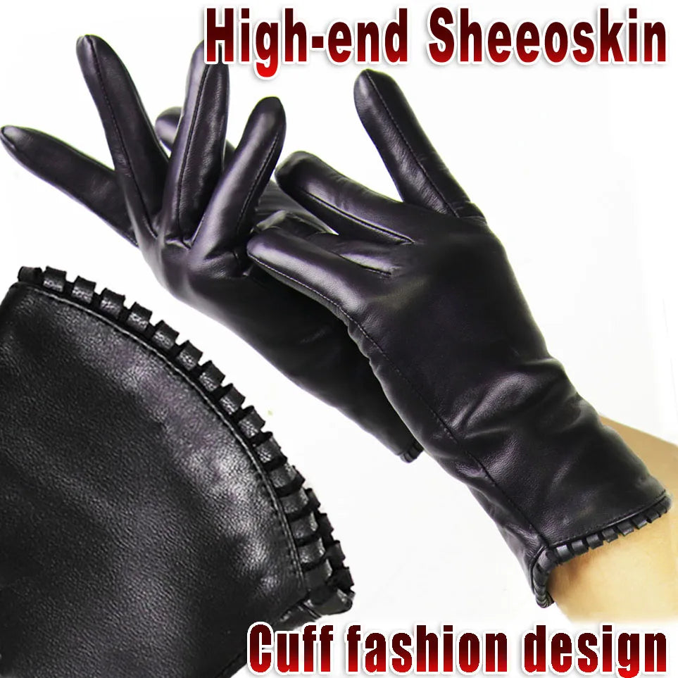 Women's Sheepskin Gloves Autumn and Winter Warm Leather Gloves Fashion 2025 New Ladies Leather Gloves Outdoor Driving Gloves