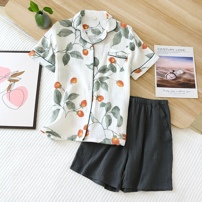 Women’s Short Pyjama Set (2-Piece) – Button-Through Short Sleeve Shirt & Relaxed Shorts
