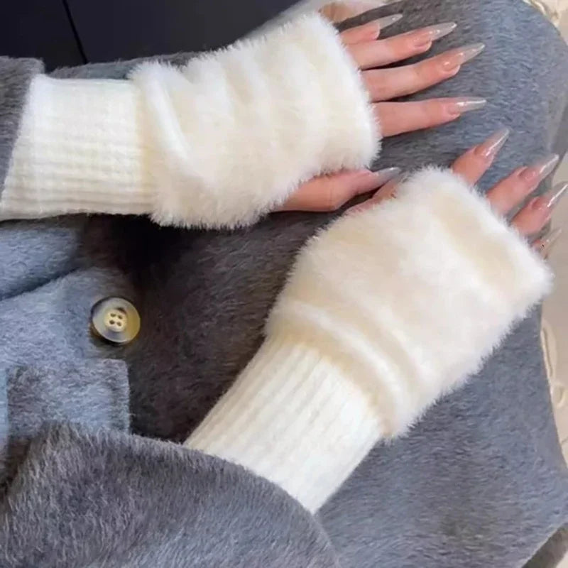Knit & Plush Fingerless Gloves