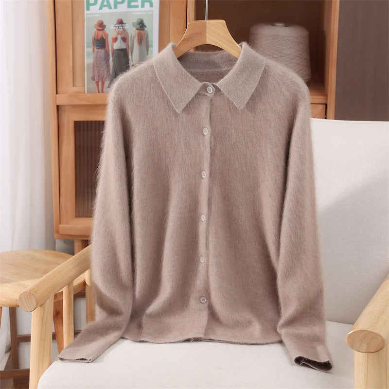Alpaca‑Blend Collared Cardigan Chelsea
