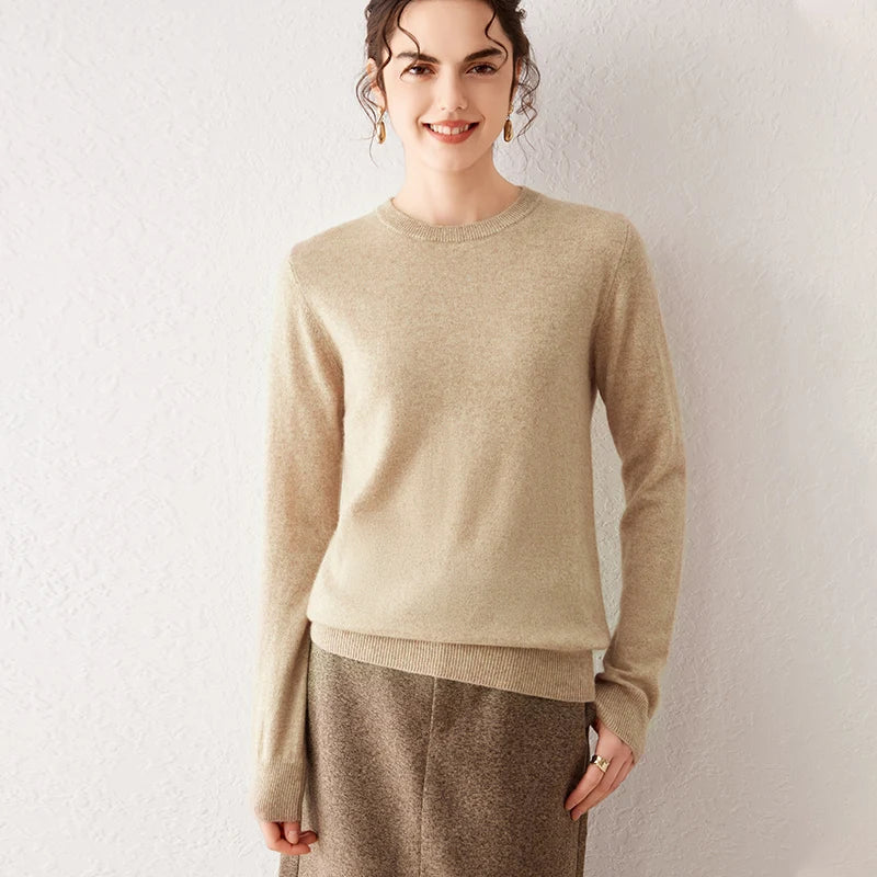Women's 100% Pure Cashmere Sweater 2025 Fall Winter Crew Neck Long Sleeve Warm Soft Knitted Pullover New Knit Tops Women Clothes