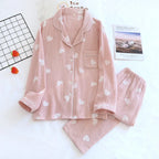 Button-through pyjama set with long-sleeve shirt and straight-leg trousers