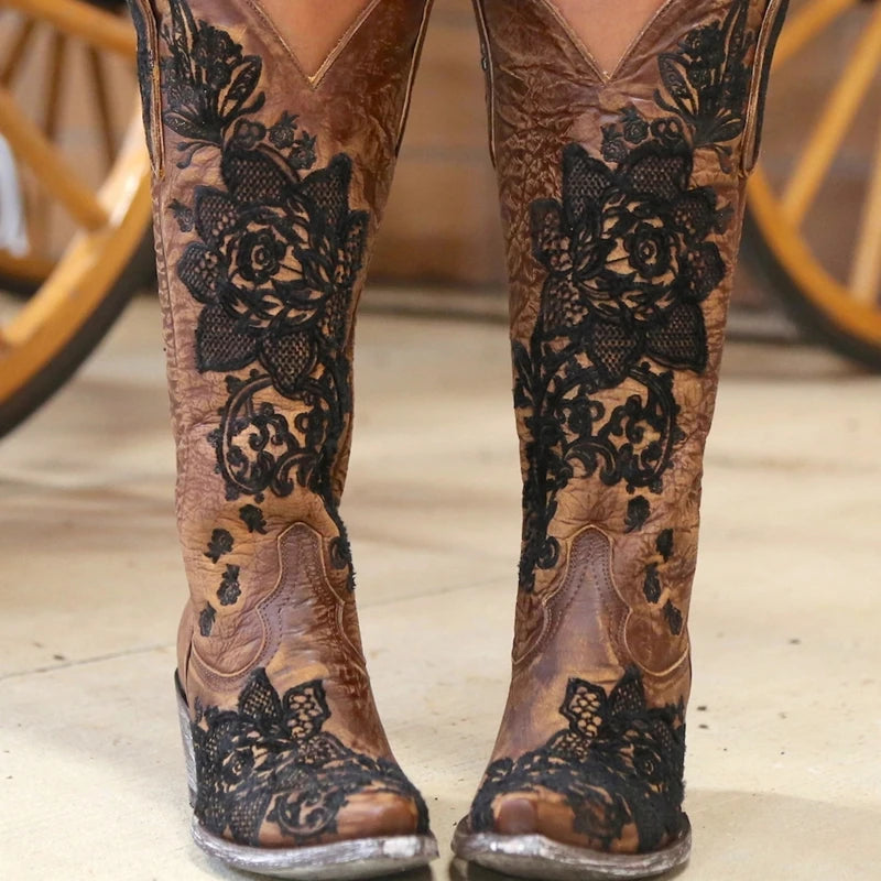 Embroidered Western Knee-High Boots