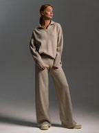 Taupe Oversized Knit Jumper & Wide-Leg Trousers Loungewear Set