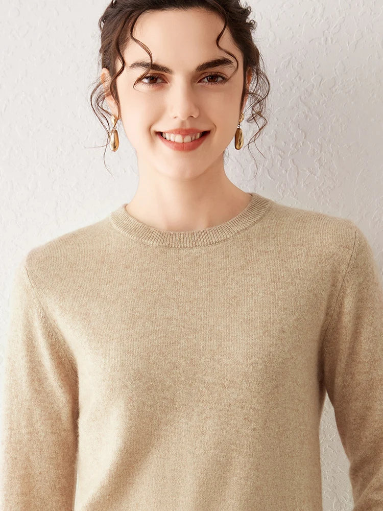 Women's 100% Pure Cashmere Sweater 2025 Fall Winter Crew Neck Long Sleeve Warm Soft Knitted Pullover New Knit Tops Women Clothes