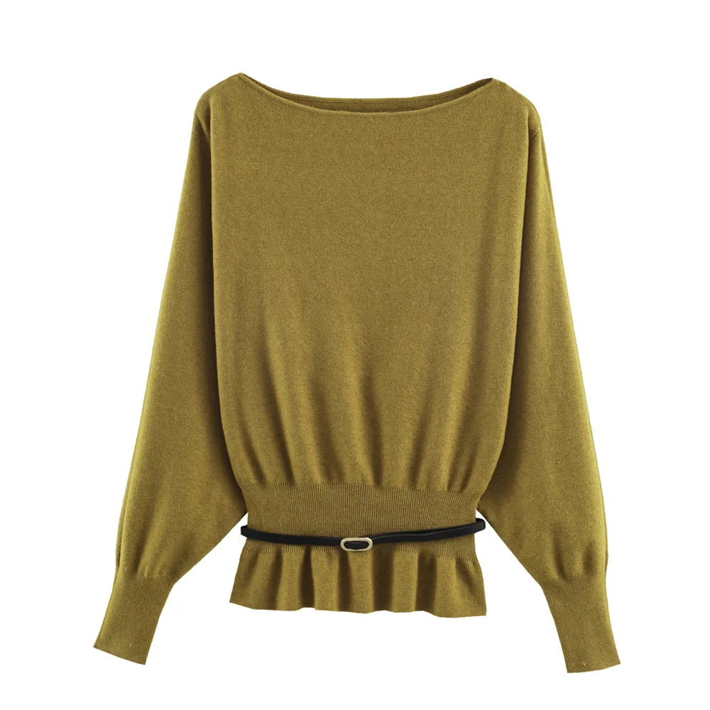 The Belted Boat-Neck Knitted Jumper