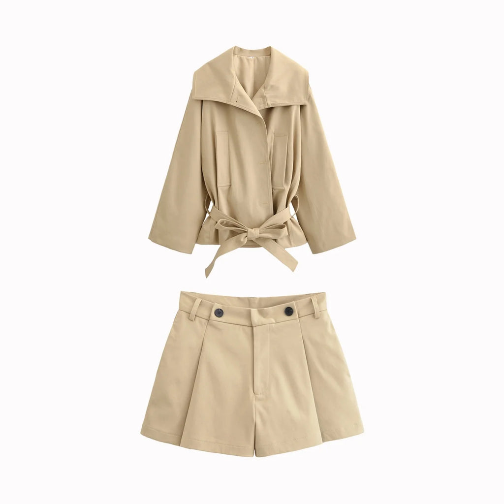 Tie-Front Collared Jacket & Tailored Shorts Co-Ord Set