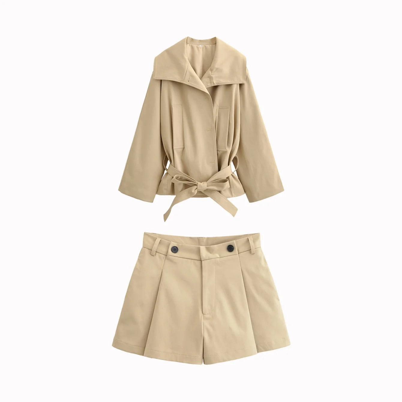 Tie-Front Collared Jacket & Tailored Shorts Co-Ord Set
