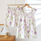 Women’s 2-Piece Set – Off-Shoulder Blouse with Straps & Elasticated Waist Skort