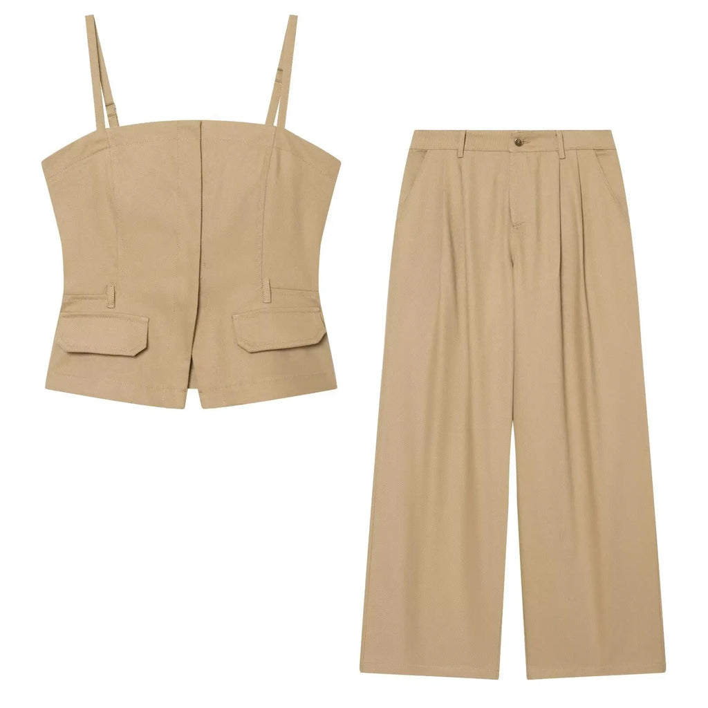 Strapless Button-Front Waistcoat & Wide-Leg Trousers Co-Ord Set